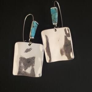 Robert Lee Morris Soho‎ Square Silver Tone Dangle Earrings with Turquoise Stones